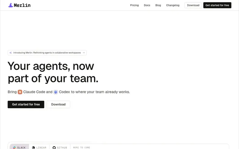 Screenshot of the Merlin homepage