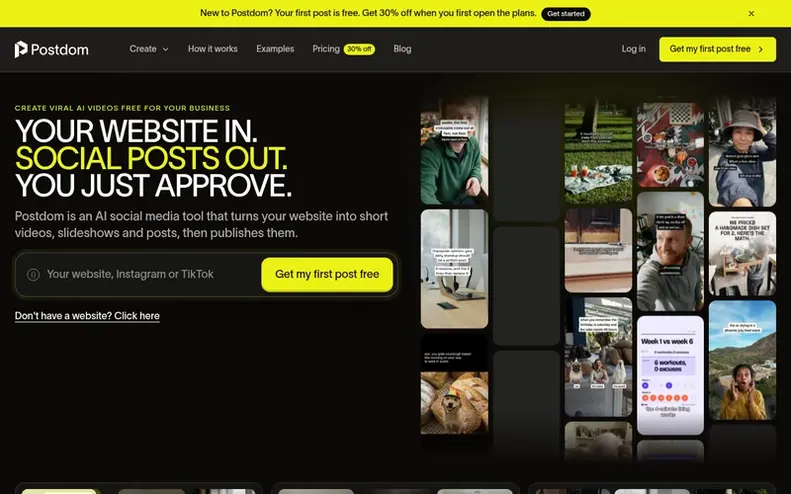 Screenshot of the Postdom homepage