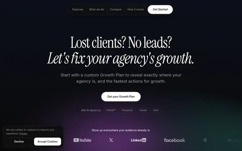 Screenshot of the Agency Growth homepage