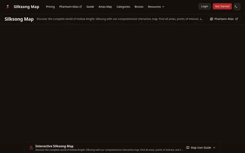 Screenshot of the Silksong Map homepage