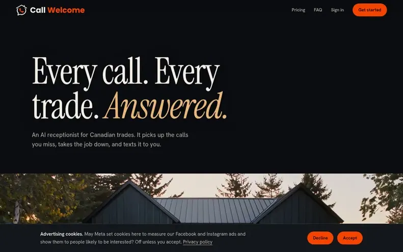 Screenshot of the Call Welcome homepage