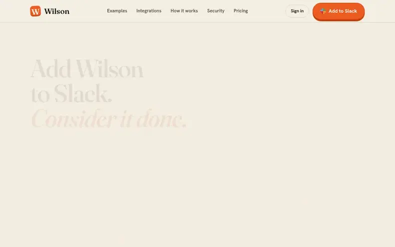 Screenshot of the Wilson homepage