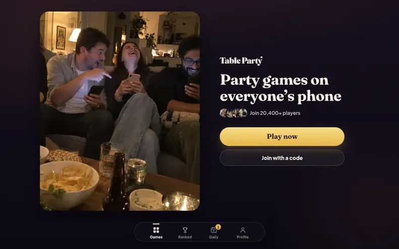 Screenshot of the Table Party homepage