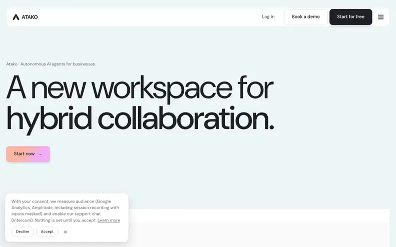 Screenshot of the Atako homepage