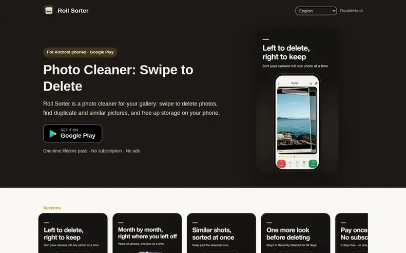 Screenshot of the Roll Sorter homepage