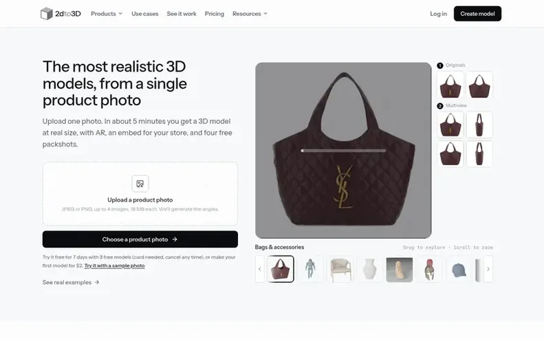 Screenshot of the 2dto3D homepage