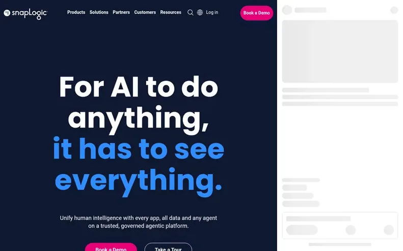 Screenshot of the SnapLogic homepage