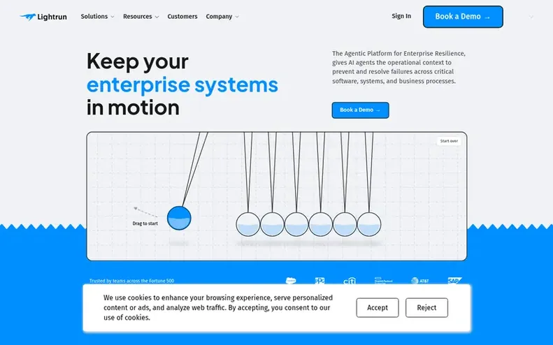 Screenshot of the Lightrun homepage