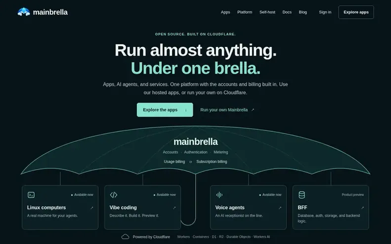 Screenshot of the Mainbrella homepage