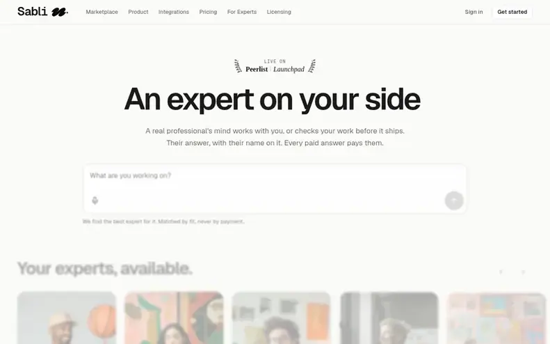 Screenshot of the Sabli homepage