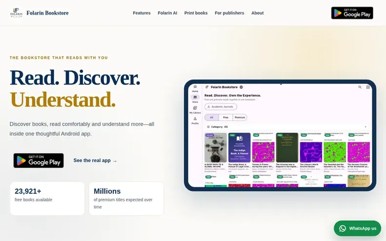 Screenshot of the Folarin Bookstore homepage