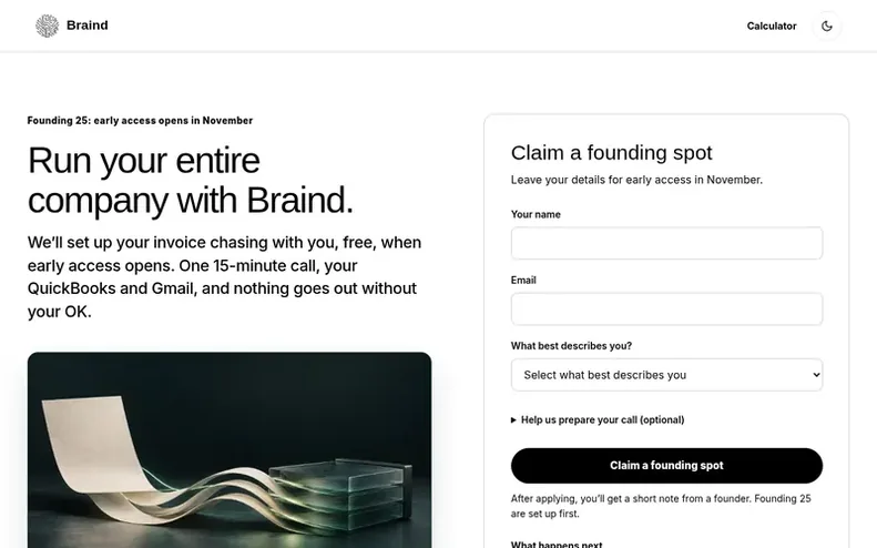 Screenshot of the Braind homepage