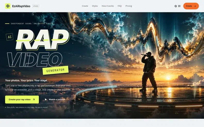 Screenshot of the EzAiRapVideo homepage