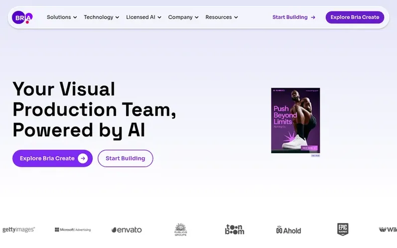 Screenshot of the Bria homepage