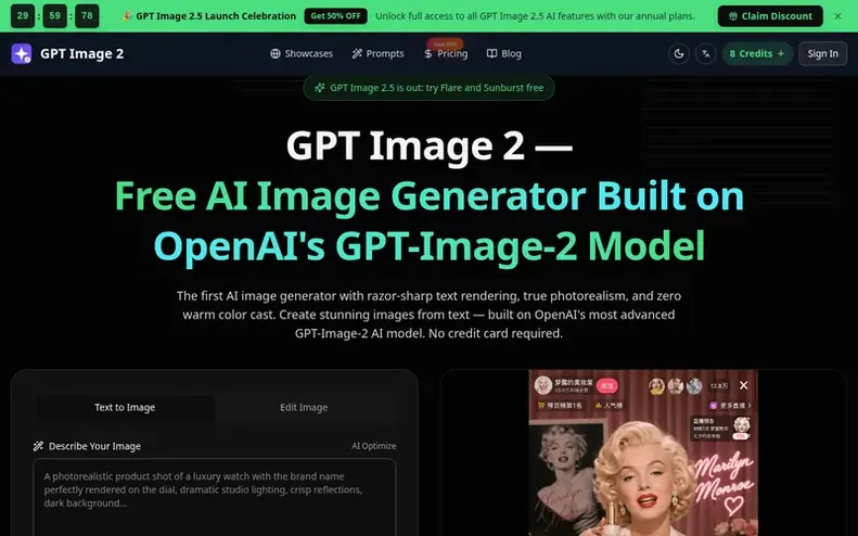 Screenshot of the GPT Image 2 homepage