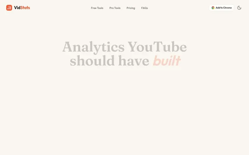 Screenshot of the VidStats homepage