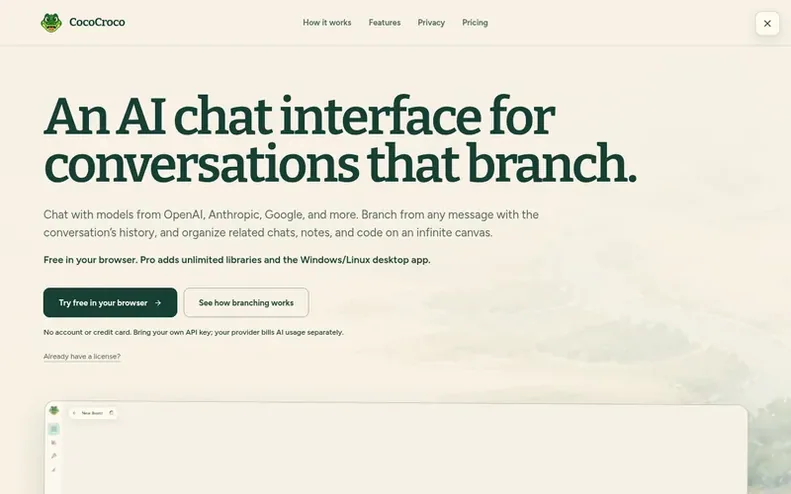 Screenshot of the CocoCroco homepage