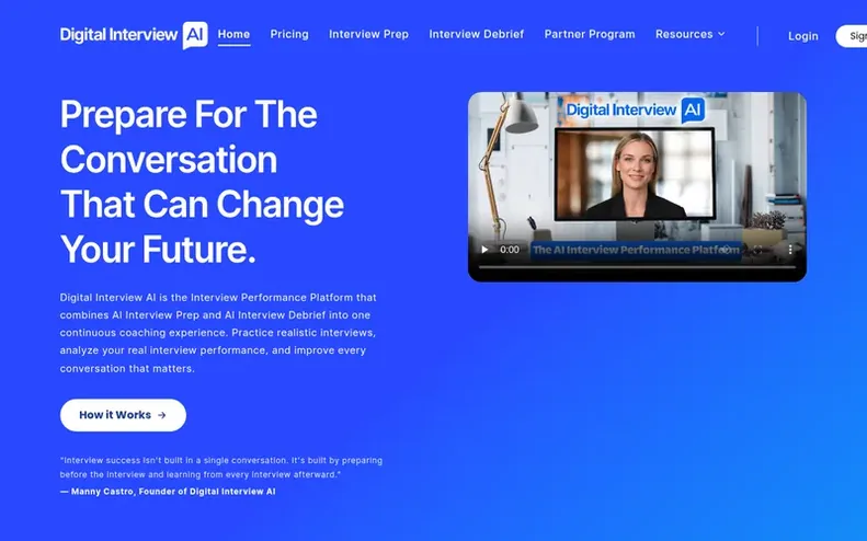 Screenshot of the Digital Interview AI homepage