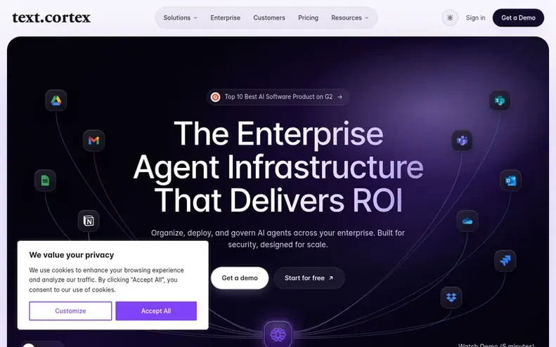 Screenshot of the TextCortex homepage