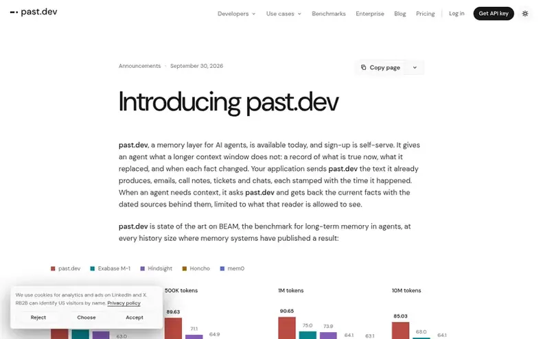 Screenshot of the past.dev homepage