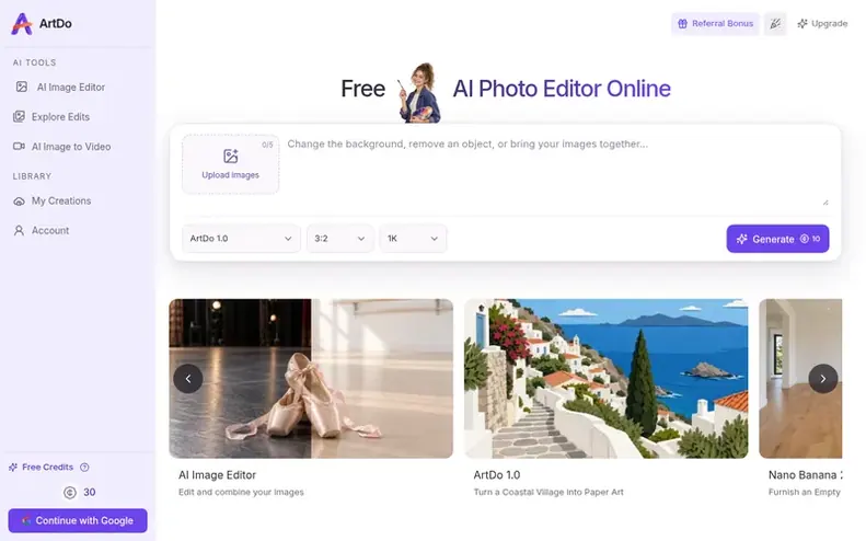 Screenshot of the ArtDo homepage