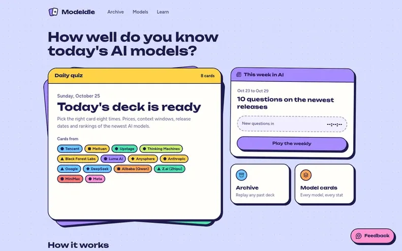 Screenshot of the Modeldle homepage