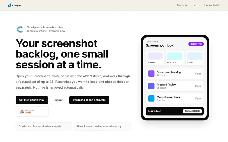 Screenshot of the ClearSpace homepage