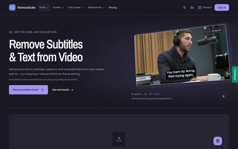Screenshot of the RemoveSubs homepage
