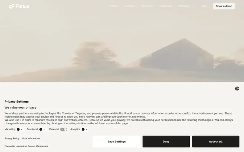 Screenshot of the Parloa homepage