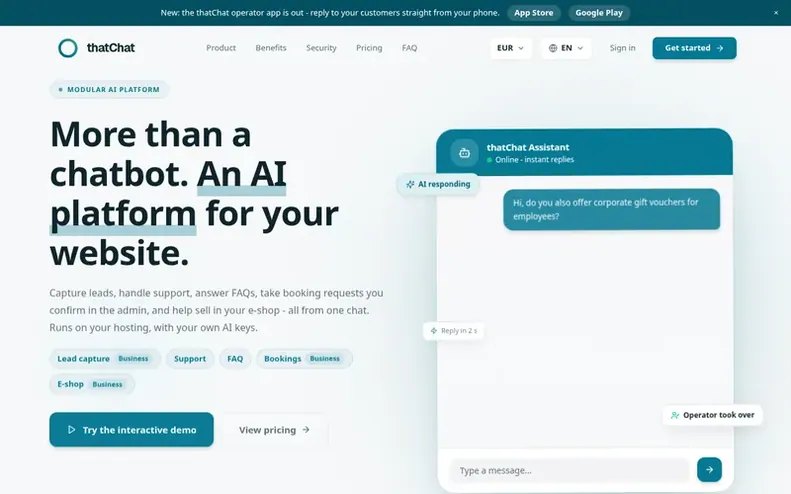Screenshot of the thatChat homepage