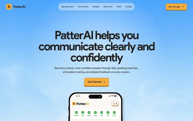 Screenshot of the PatterAI homepage