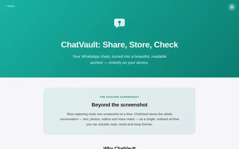 Screenshot of the ChatVault homepage