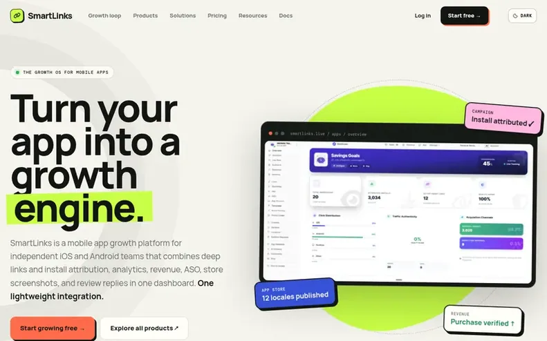 Screenshot of the SmartLinks homepage