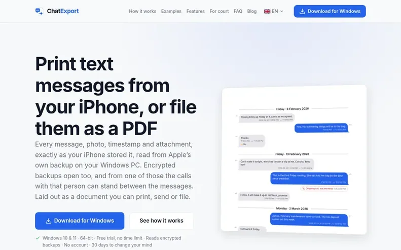 Screenshot of the ChatExport homepage