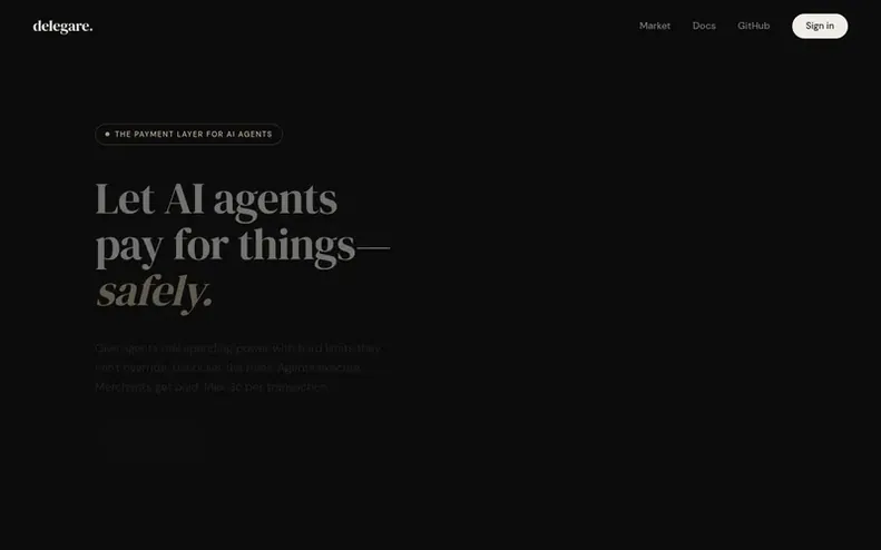 Screenshot of the Delegare homepage