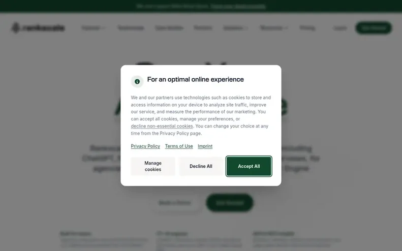 Screenshot of the Rankscale homepage