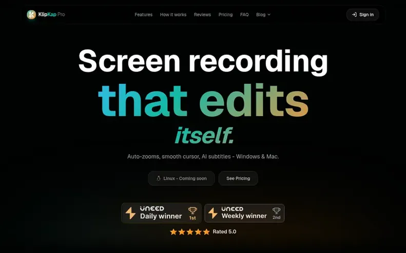 Screenshot of the KlipKap Pro homepage