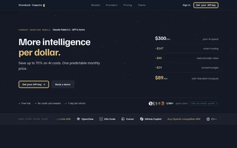 Screenshot of the Standard Compute homepage