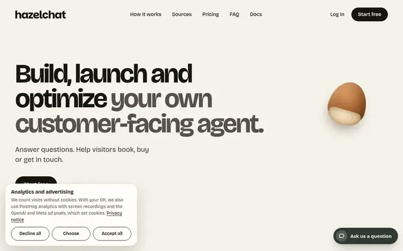 Screenshot of the Hazelchat homepage