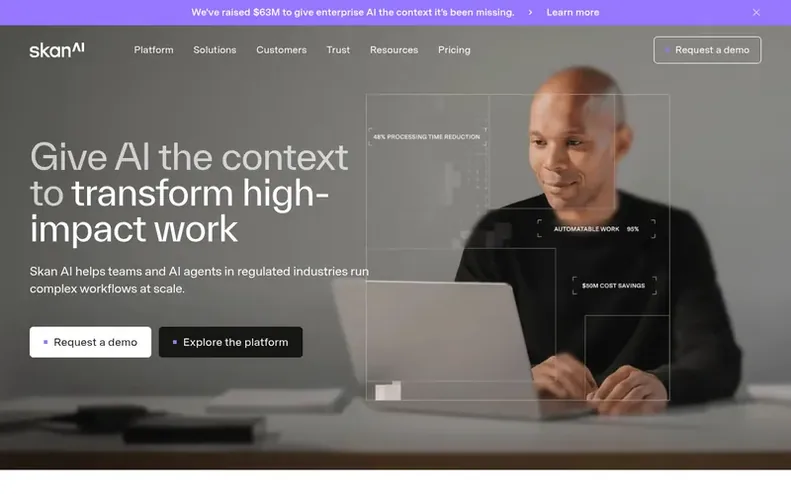 Screenshot of the Skan AI homepage