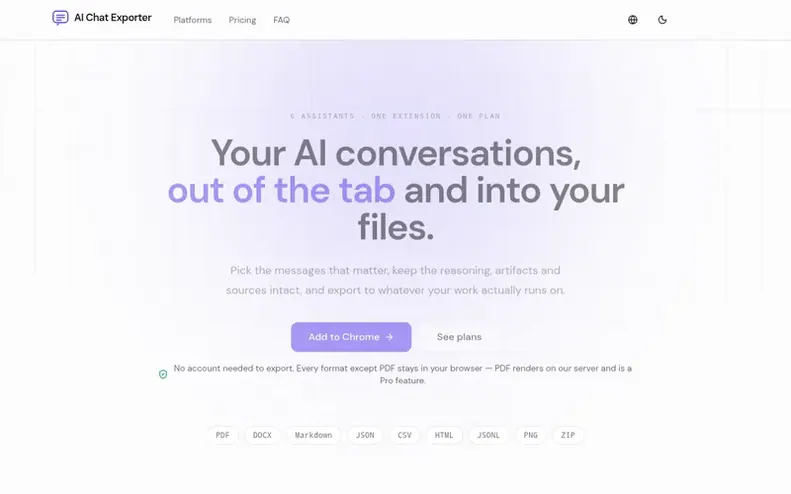 Screenshot of the AI Chat Exporter homepage