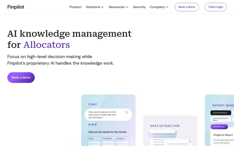 Screenshot of the Finpilot homepage