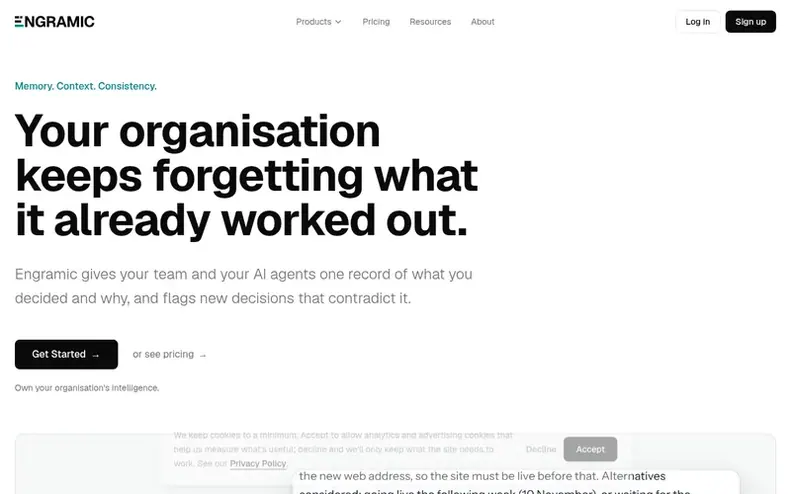 Screenshot of the Engramic® homepage