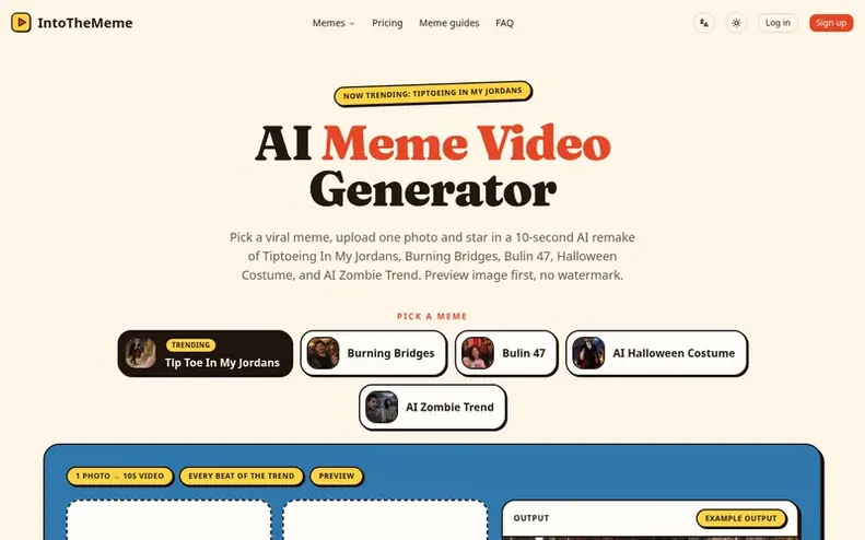 Screenshot of the IntoTheMeme homepage