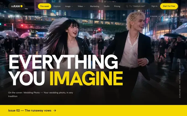 Screenshot of the reRAW AI homepage