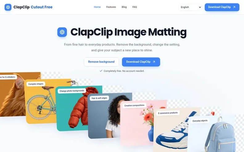 Screenshot of the Cutout Free homepage