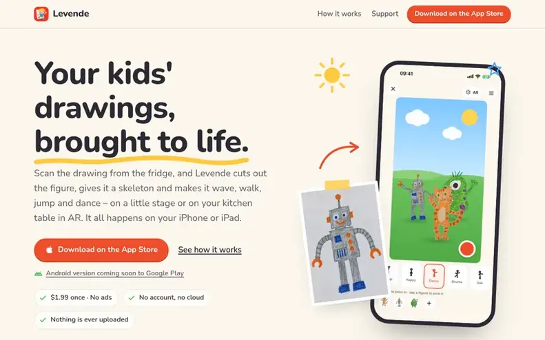Screenshot of the Levende homepage
