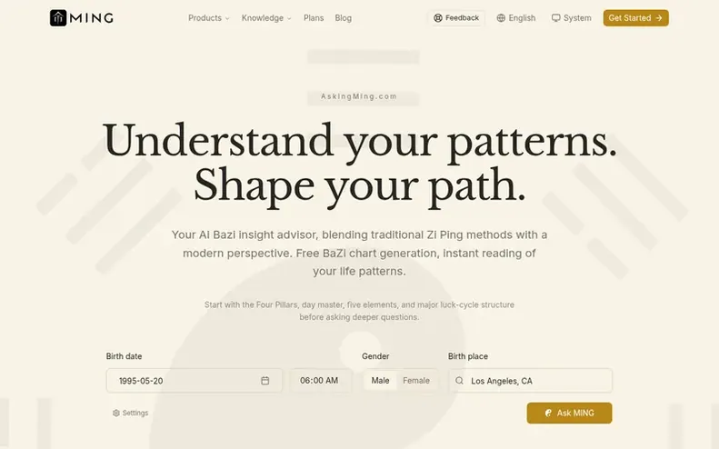 Screenshot of the MING homepage