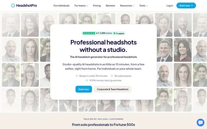 Screenshot of the HeadshotPro homepage