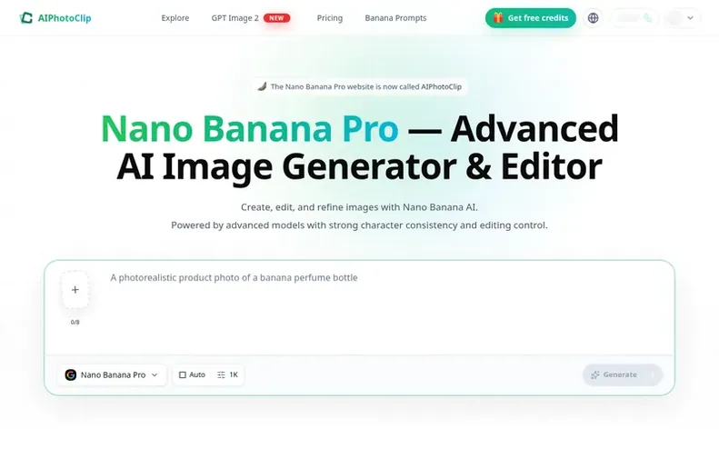 Screenshot of the Nano Banana Pro homepage